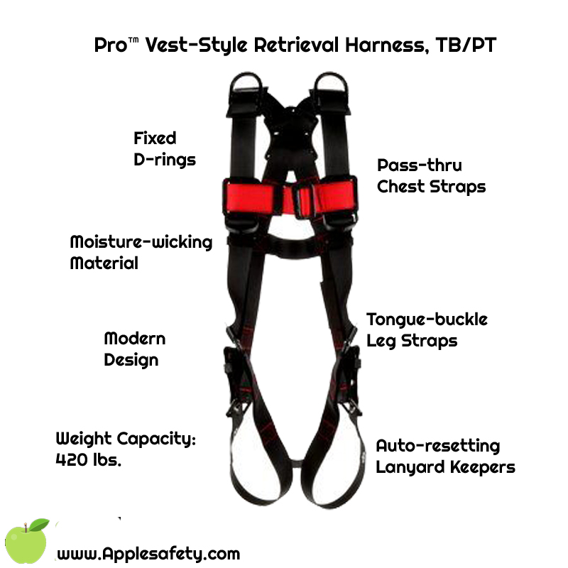 Pro™ Vest-Style Retrieval Harness, TB/PT, 1161549-1161550-1161551-1161552, front chart