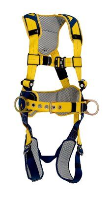 Delta™ Comfort Construction Style Positioning Harness, QC/QC ,1100785 1100786 1100787 1100788, front, Back and side D-rings, belt with pad, quick connect buckle leg and chest straps, comfort padding, front