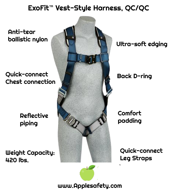 ExoFit™ Vest-Style Harness, Back D-ring, loops for belt, quick-connect buckles, 1107975 1107976 1107977 1107981, front, c