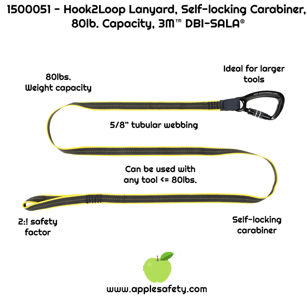 1500051 LNYD,TOOL,HD,SGL,80LBHOOK TO LOOP Hook2loop lanyard - heavy duty - 80 lb. capacity DROPPED OBJECTS 