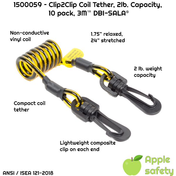3M™ DBI-SALA® Clip2Clip Coil Tool Tether 1500059, 10 EA/Pack, Clip2clip coil tether non-conductive -2 lb. capacity - (10 Pack)