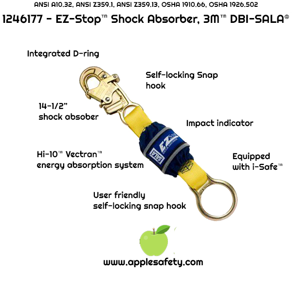 1246177 - 14-1/2" (36.8cm) shock absorber only with snap hook at one end, D-ring at other end, EZ-Stop™ Shock Absorber, 3M™ DBI-SALA®