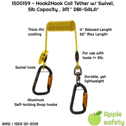 1500159 - Hook2Hook Coil Tether w/ Swivel, 5lb Capacity , 3M™ DBI-SALA®,