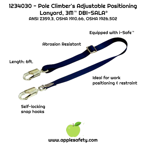 1234030 - 6 ft. (1.8m) single-leg with adjustable web and swiveling snap hooks at each end, front, chart