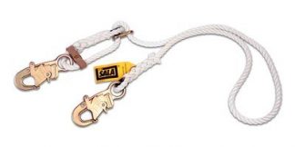 1232209 1232210, 6 ft. (1.8m) adjustable nylon rope single-leg with snap hooks at each end, Rope Adjustable Positioning Lanyard