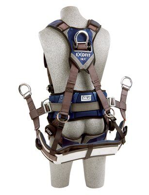 3M™ DBI-SALA® ExoFit NEX™ Tower Climbing Harness, Aluminum front, back & side D-rings, locking quick connect buckles with sewn in hip pad & belt, removable seat sling with positioning D-rings, 1113190 1113191 1113192 1113193, rear 2