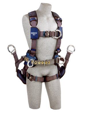 3M™ DBI-SALA® ExoFit NEX™ Tower Climbing Harness, Aluminum front, back & side D-rings, locking quick connect buckles with sewn in hip pad & belt, removable seat sling with positioning D-rings, 1113190 1113191 1113192 1113193, front 2