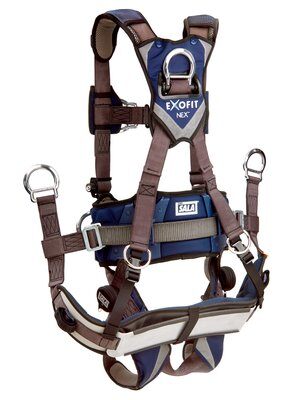 3M™ DBI-SALA® ExoFit NEX™ Tower Climbing Harness, Aluminum front, back & side D-rings, locking quick connect buckles with sewn in hip pad & belt, removable seat sling with positioning D-rings, 1113190 1113191 1113192 1113193, rear