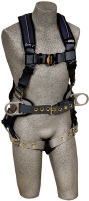 ExoFit™ XP Construction Style Positioning Harness, TB/QC, Back D-ring, sewn in back pad & belt with side D-rings, tongue buckle legs, 1110175 1110176 1110177 1110178, front