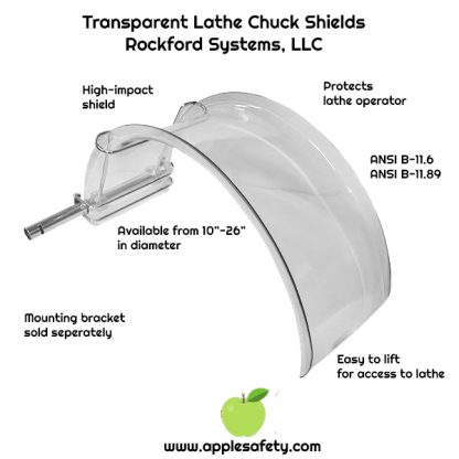 Transparent Lathe Chuck Shields – Rockford Systems, LLC, Shields are available from 10”- 26” in diameter. Protects Personnel High Impact Shield Allows for easy access to chuck and work-piece Lathe Specific Design Mounting Bracket Sold Separately, LXS300, LXS400, LXS500, LXS600, LXS700,