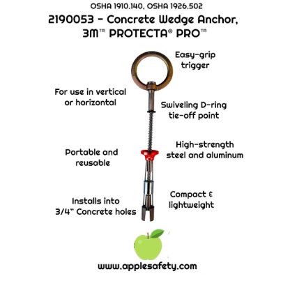 2190053 ANCHOR,CONCRETE,REUSABLECABLE D,PRO Concrete wedge anchor for 3/4" (19mm) hole with swiveling D-ring ANCHOR DEVICES & SYSTEMS, applesafety chart