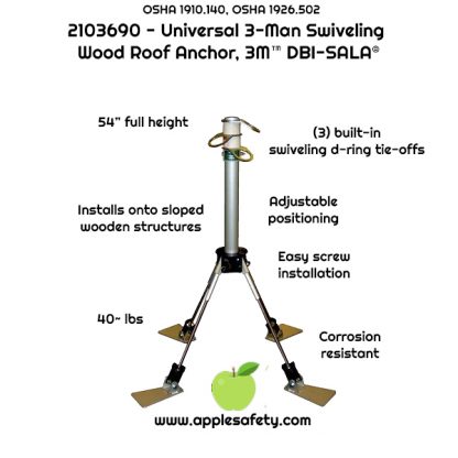 2103690 ANCHOR,ROOF,SWIVELING,3MAN 3-Man Swiveling Roof Anchor for wood roofs ANCHOR DEVICES & SYSTEMS