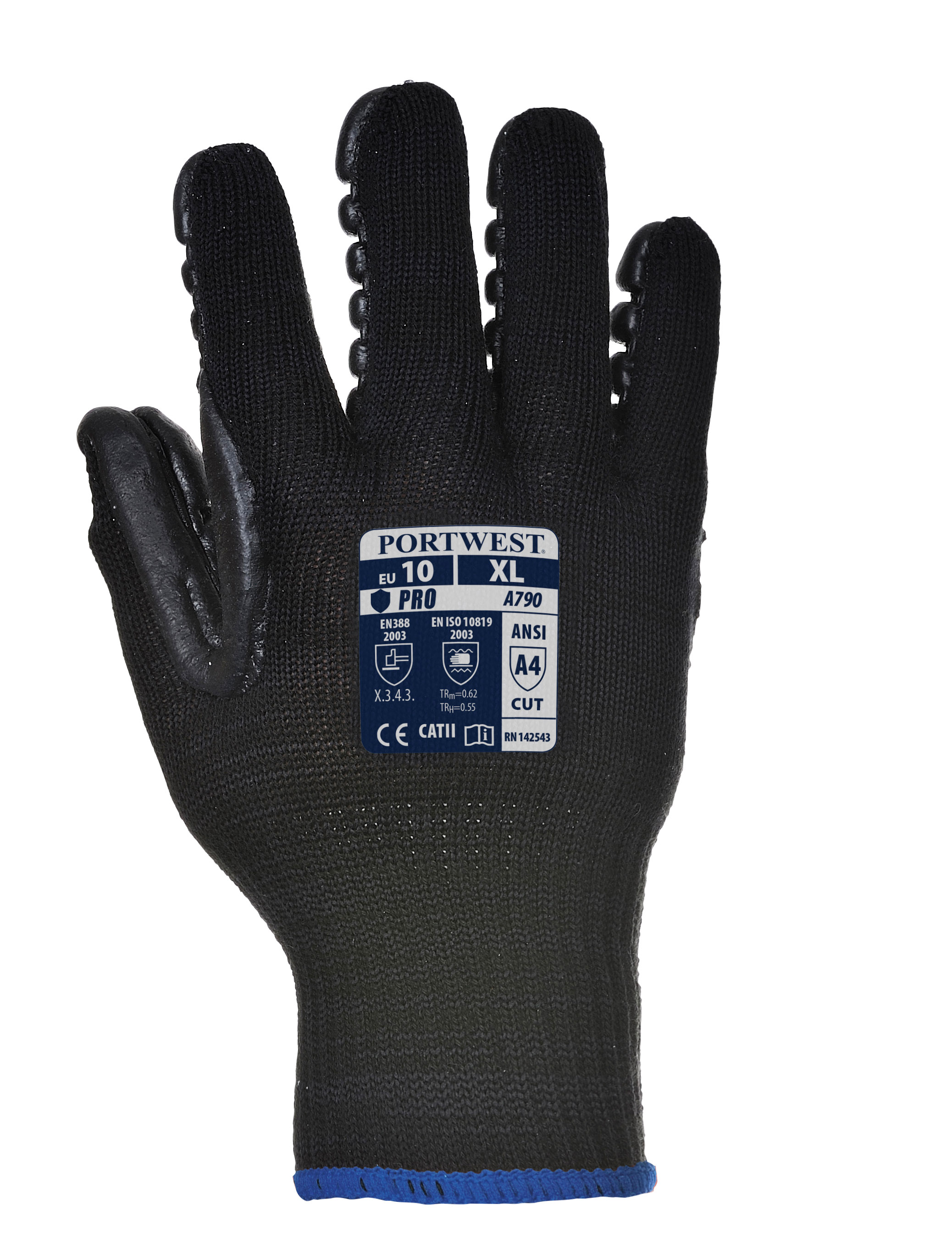 Portwest A790 Anti Vibration Work Gloves Comfort Dexterity Breathable Black 