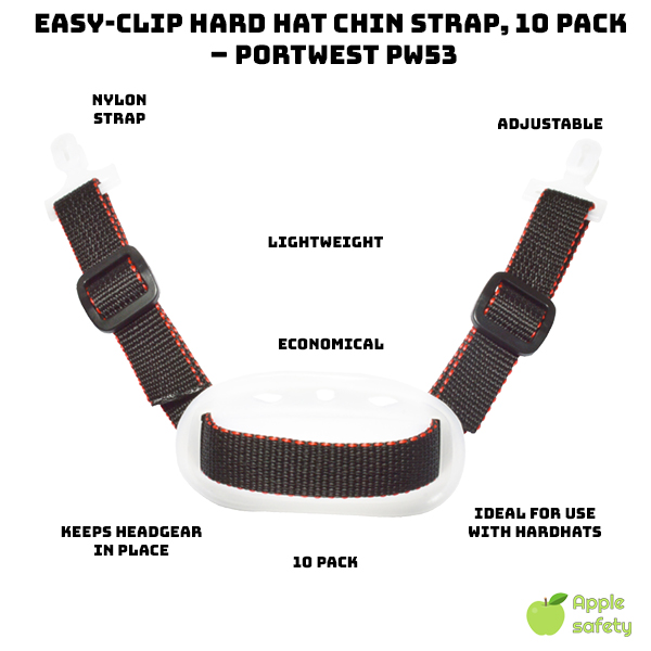  Nylon woven strap for a secure fit PP Chin Cup for protection Ideal for keeping hard hats securely in place Compatible with the Portwest PV60 See-through Hard Hat 10 Pack