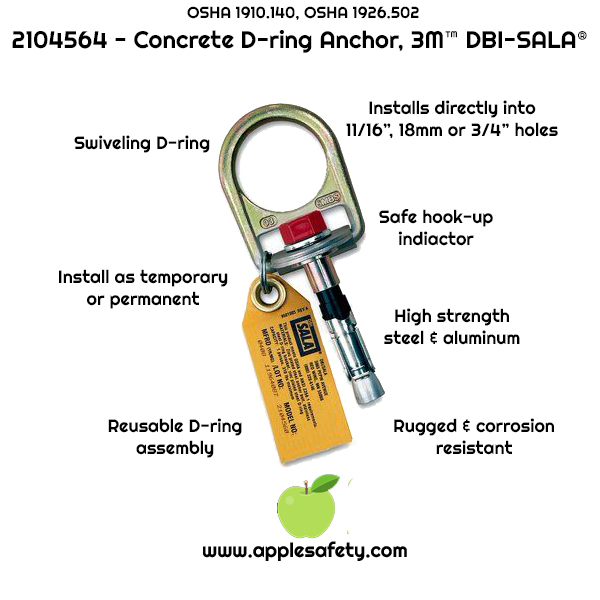 2104564 - Concrete D-ring Anchor, 3M™ DBI-SALA®, front, applesafety,chart