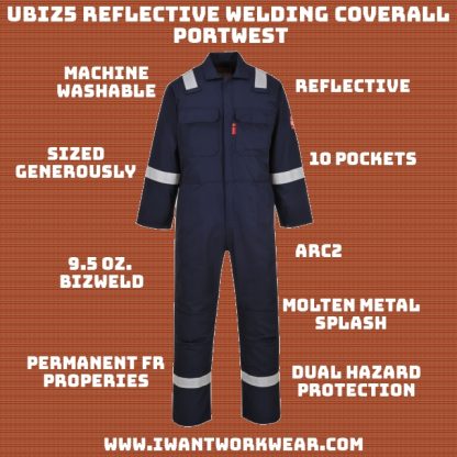 Portwest UBIZ1 Bizweld Dual Hazard Flame Resistant Protective Coverall ASTM NFPA 