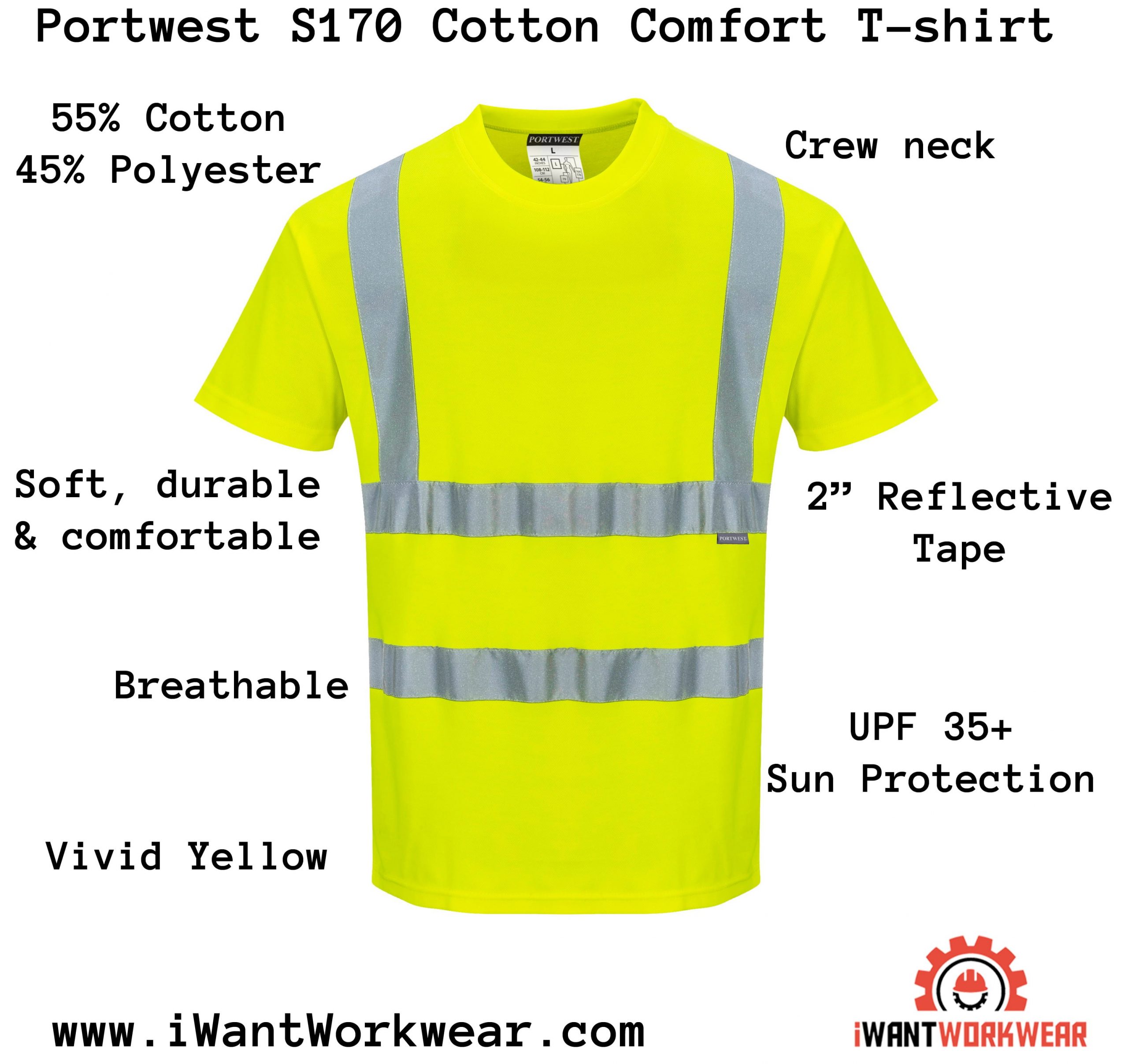 PORTWEST Two Tone Cotton Comfort T-Shirt Hi Vis Wicking Summer Reflective S173 